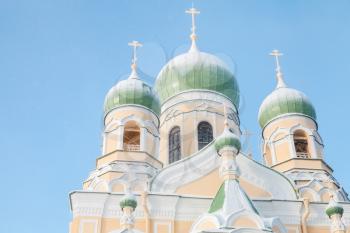 Domes of Saint Isidore Church in winter. Saint-Petersburg, Russia