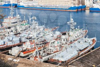Sevastopol Bay, moored old Russian Navy ships