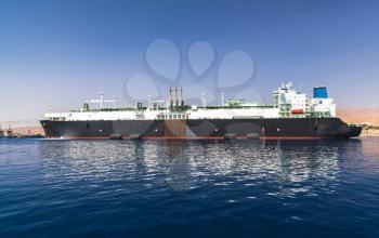 Oil chemical tanker moored in new port of Aqaba, Jordan. Red Sea coast
