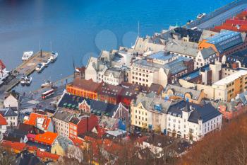 Aerial view of Bergen, Norway. Coastal cityscape 