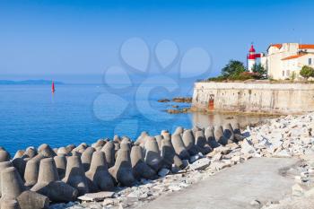 Ajaccio seaside, citadel with lighthouse tower, Corsica island, France