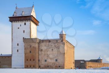 Hermanni linnus or Herman castle. Narva. Estonia. Winter season with snow