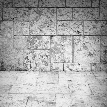 Abstract empty white room interior with decorative stone tiling