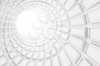 Turning white tunnel interior with technological extruded tiling. 3d illustration