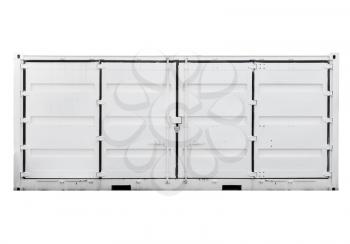 White metal container with doors isolated on white. Front view