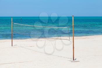 Net for beach volleyball on the sea coast