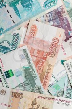 Russian money background. Rubles banknotes closeup photo texture