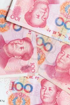 Modern Chinese yuan renminbi banknotes, vertical photo background