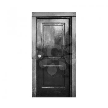 Old black wooden door isolated on white background