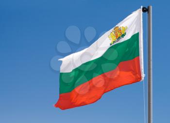 Bulgarian flag against blue sky