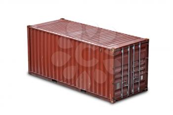 Red freight shipping container isolated on white with soft shadow (without names and serial numbers)