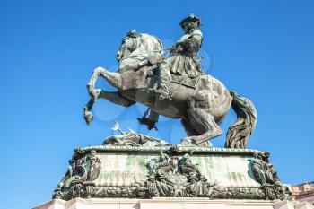 Monument of Prince Eugene of Savoy. Monument in Heldenplatz, Vienna, designed by Anton Dominik Fernkorn in 1865