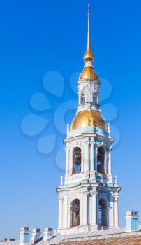Bell tower of Orthodox St. Nicholas Naval Cathedral in St-Petersburg, Russian Federation