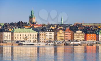 Morning cityscape of Gamla Stan city district in central old Stockholm