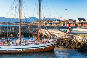 Sailing ship moored in port of Brekstad, Norway