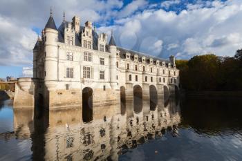 The Chateau de Chenonceau, medieval french castle, Loire Valley, France. It was built in 15-16 century, an architectural mixture of late Gothic and early Renaissance. Unesco heritage site