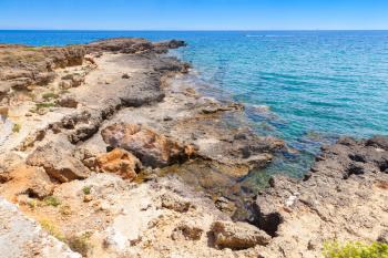 Rocky coast of Zakynthos island, Greece. Popular touristic destination for summer vacation