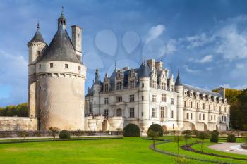 Chateau de Chenonceau. Medieval french castle, it was built in 15-16 century, an architectural mixture of late Gothic and early Renaissance. Loire Valley, France. Unesco heritage site