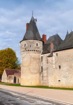 The Chateau de Fougeres-sur-Bievre, medieval french castle in Loire Valley. It was built in 15 century. Vertical photo