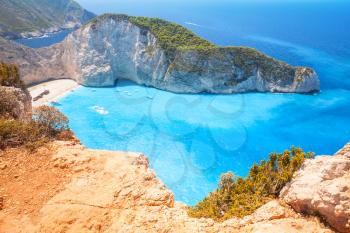 Ship Wreck beach, Navagio bay. The most famous natural landmark of Zakynthos, Greek island in the Ionian Sea