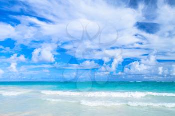 Empty coastal Caribbean landscape. Atlantic ocean coast, Hispaniola island, Dominican republic. Bavaro beach