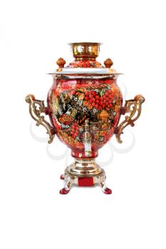 Red russian traditional samovar isolated