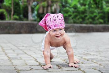 Beauty baby smiling and crawling