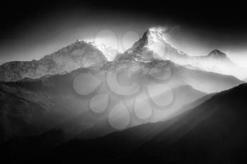 Annapurna mountains in sunrise light