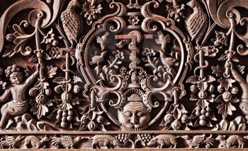 Sophisticated wooden carving on the hindu temple