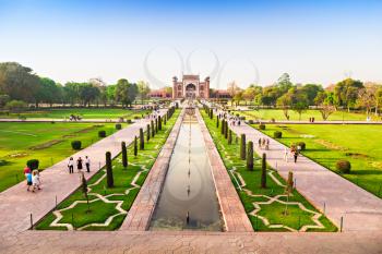 NEW DELHI, INDIA - APRIL 10: Panorama view from Taj Mahal to the garden on March 27, 2012, New Delhi, India.