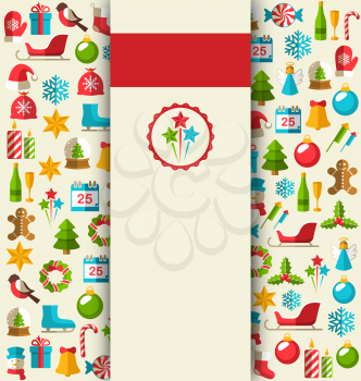 Christmas Card with Flat Icons on Beige Background