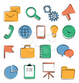 Set of business office flat icons isolated on white