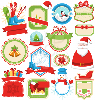 Set of Christmas Winter Lables Icons Flat Collection Isolated on White Background