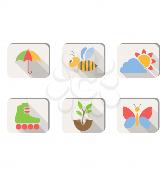 Spring icons buttons isolated on white background