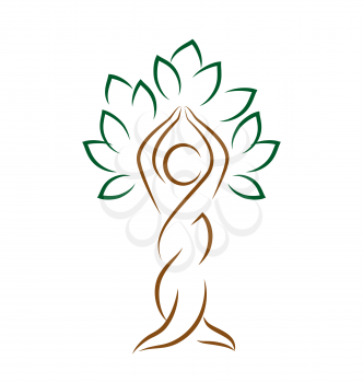 Yoga emblem with abstract tree pose isolated on white background