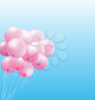 Pink inflatable air balls on sky background