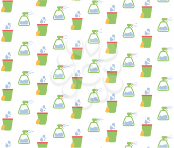Spring seamless pattern with cleaning tools isolated on white background