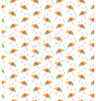 Spring seamless pattern with umbrellas and rain isolated on white background