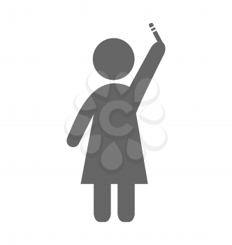 Pregnant woman with pregnancy test with two lines pictogram flat icon isolated on white background