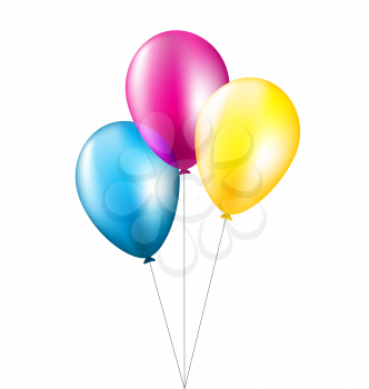 Three multicolored balloons isolated on white background