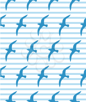 Seamless sea pattern with seagull and cyan waves on white background