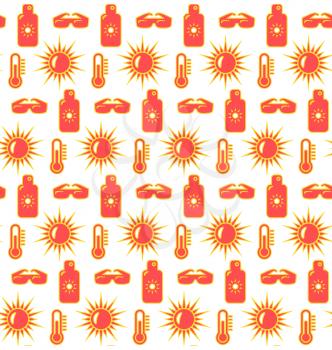 Bright fun summer seamless pattern with sunscreen cream sun and glasses isolated on white background