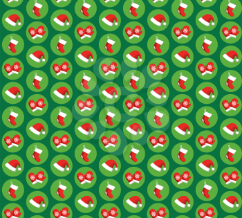 Seamless Pattern with Christmas Icons Gloves, Hats and Socks Isolated on Green Background