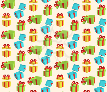 Seamless Pattern with Gift Boxes Isolated on Beige Background