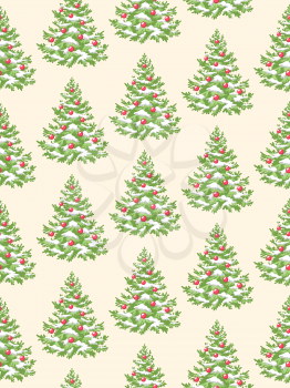 Seamless Pattern with Decoration Evergreen Christmas Tree Pine Isolated on Beige Background