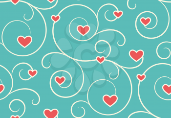 Seamless Festive Love Abstract Pattern with Hearts on Blue Background