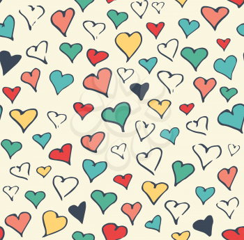 Seamless Festive Love Abstract Pattern with Hand Drawn Hearts on White Background