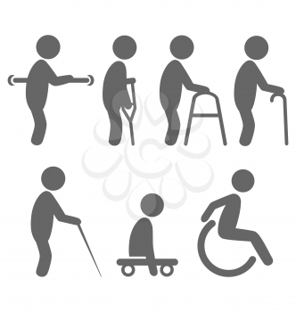 Disability people pictograms flat icons isolated on white background