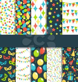 Set of 10 seamless bright fun celebration festive abstract patterns