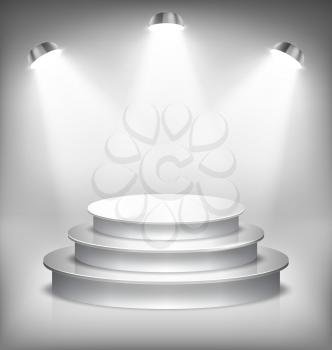 Illuminated Glossy Stage Podium to Place Product Template on White Background